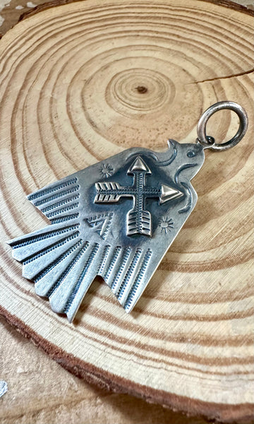 LARGE THUNDERBIRD Dan Dodson and Sterling Silver Dog Tag Charm