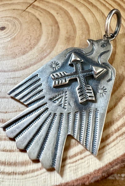 LARGE THUNDERBIRD Dan Dodson and Sterling Silver Dog Tag Charm