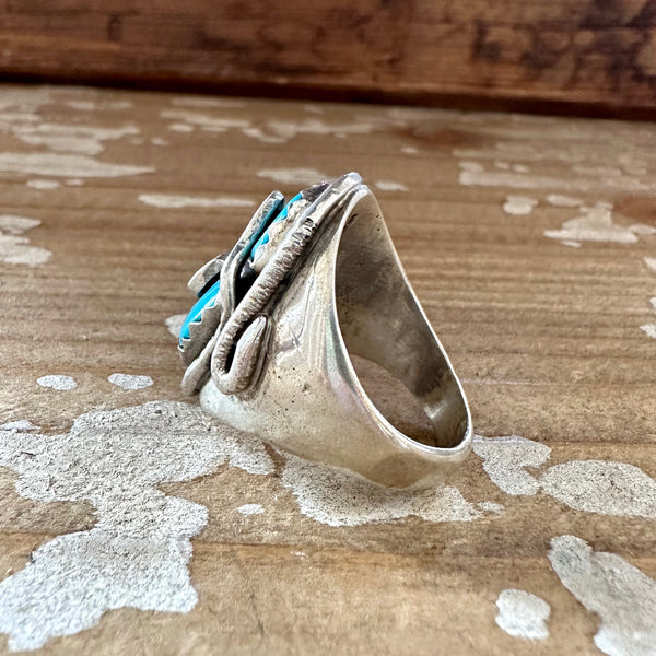 EFFIE CALAVASA Turquoise Ring w/ Sterling Silver Snake Inlay • Size 11