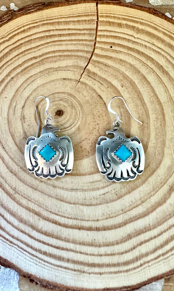 ROBERTA BEGAY Running Bear Sterling Silver & Turquoise Thunderbird Earrings