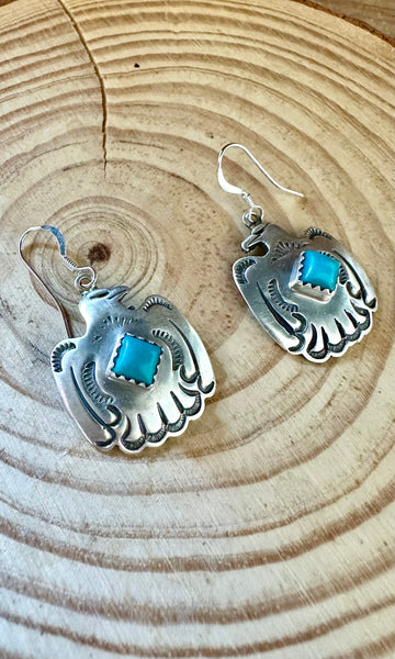 ROBERTA BEGAY Running Bear Sterling Silver & Turquoise Thunderbird Earrings