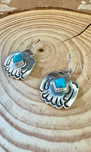 ROBERTA BEGAY Running Bear Sterling Silver & Turquoise Thunderbird Earrings