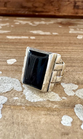 WOVEN ECLIPSE Handmade Men's Ring Sterling Silver & Onyx Stone • Size 10 1/4