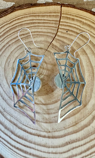 WEBBED OUT Sterling Silver and Turquoise Dangle Spiderweb Earrings