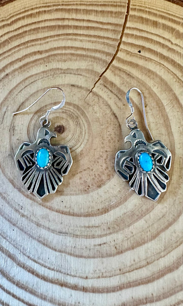 ROBERTA BEGAY Running Bear Sterling Silver & Turquoise Thunderbird Earrings