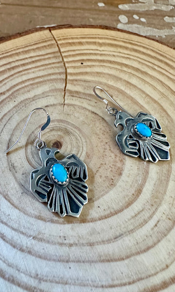 ROBERTA BEGAY Running Bear Sterling Silver & Turquoise Thunderbird Earrings