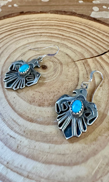 ROBERTA BEGAY Running Bear Sterling Silver & Turquoise Thunderbird Earrings