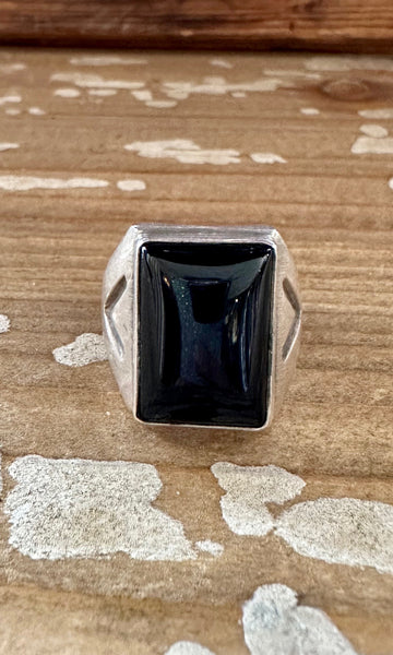 BLACK ARROW Chimney Butte Handmade Men's Ring Sterling Silver & Onyx Ring • Size 10 1/4