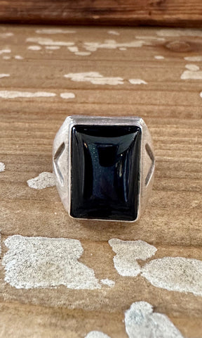 BLACK ARROW Chimney Butte Handmade Men's Ring Sterling Silver & Onyx Ring • Size 10 1/4