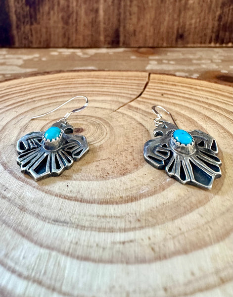ROBERTA BEGAY Running Bear Sterling Silver & Turquoise Thunderbird Earrings