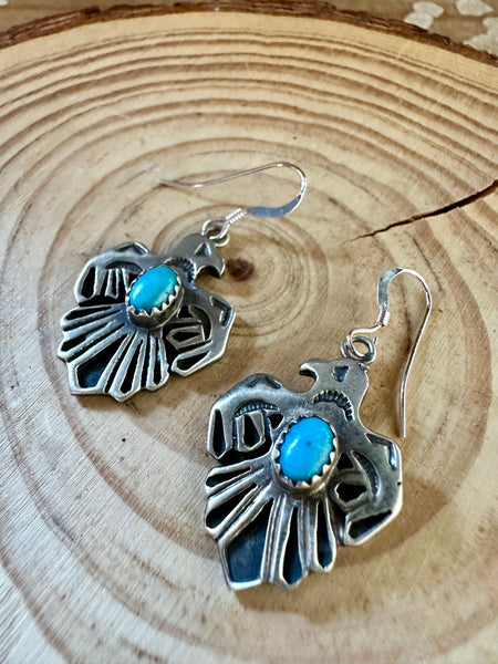 ROBERTA BEGAY Running Bear Sterling Silver & Turquoise Thunderbird Earrings