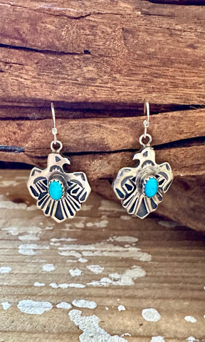 ROBERTA BEGAY Running Bear Sterling Silver & Turquoise Thunderbird Earrings