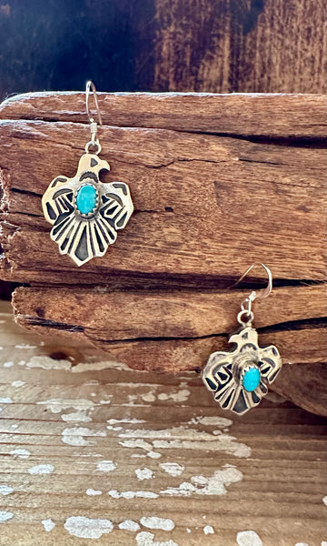 ROBERTA BEGAY Running Bear Sterling Silver & Turquoise Thunderbird Earrings
