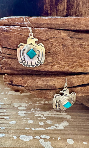 ROBERTA BEGAY Running Bear Sterling Silver & Turquoise Thunderbird Earrings
