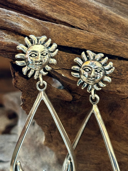 SUN AND MOON Statement Dangle Hoop Earrings, Sterling Silver