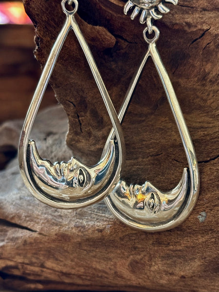 SUN AND MOON Statement Dangle Hoop Earrings, Sterling Silver