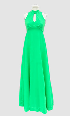 NEON GREEN Vintage 70s Maxi Dress • Small
