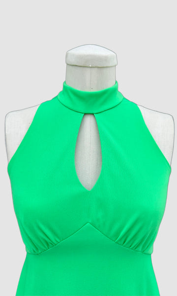 NEON GREEN Vintage 70s Maxi Dress • Small