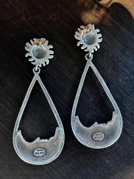 SUN AND MOON Statement Dangle Hoop Earrings, Sterling Silver