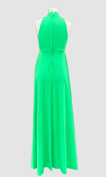 NEON GREEN Vintage 70s Maxi Dress • Small