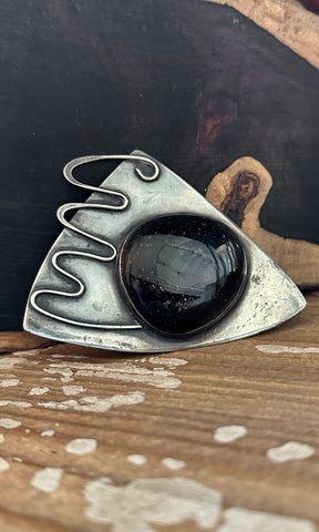 OBSIDIAN GAZING Sterling Silver and Obsidian Brooch