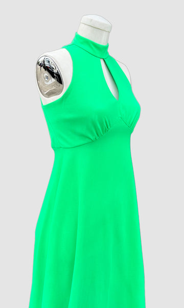 NEON GREEN Vintage 70s Maxi Dress • Small