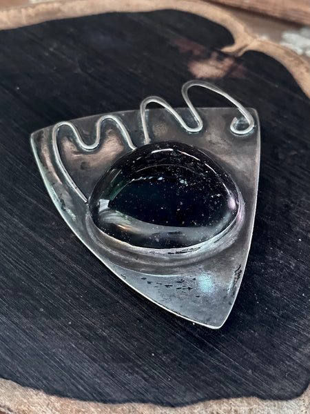 OBSIDIAN GAZING Sterling Silver and Obsidian Brooch