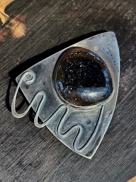 OBSIDIAN GAZING Sterling Silver and Obsidian Brooch