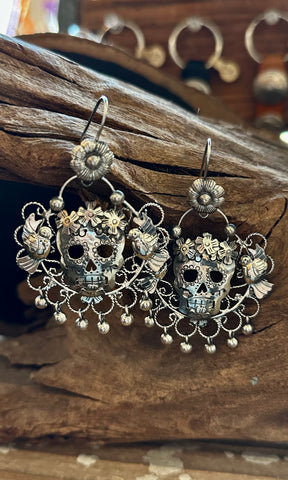 CALAVERA LOVEBIRDS Mexican Sterling Silver Filigree Dangle Earrings