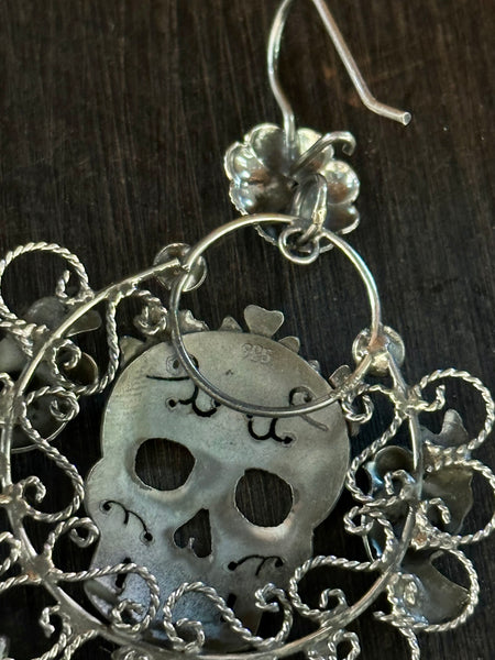 CALAVERA LOVEBIRDS Mexican Sterling Silver Filigree Dangle Earrings