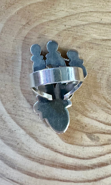CURIOUS CACTUS Turquoise Coral and Sterling Silver Ring • Size 8 3/4