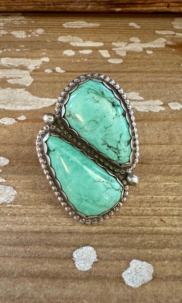 SISTER STONES Vintage Handmade Large Ring Sterling Silver, Turquoise • Size 9 1/4