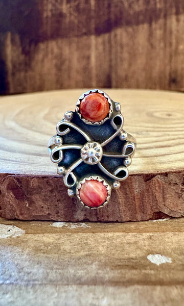 SWIRL OF CORAL Sterling Silver & Red Ring • Size 8 1/4