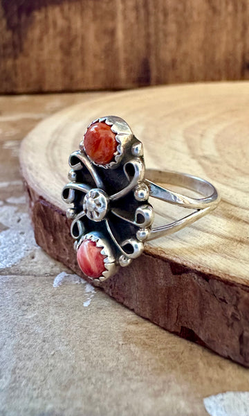 SWIRL OF CORAL Sterling Silver & Red Ring • Size 8 1/4