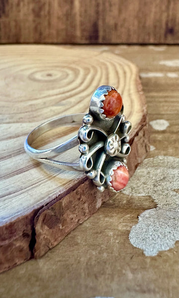 SWIRL OF CORAL Sterling Silver & Red Ring • Size 8 1/4