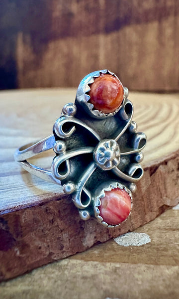 SWIRL OF CORAL Sterling Silver & Red Ring • Size 8 1/4