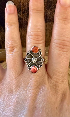 SWIRL OF CORAL Sterling Silver & Red Ring • Size 8 1/4