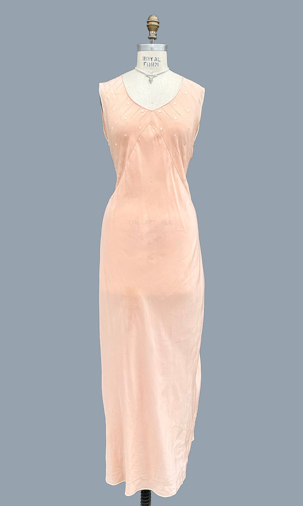 BLUSHING PEACH 30s Slik Slip Dress • Medium