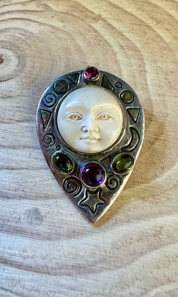 MYSTIC MOON FACE Pendant and Sterling Silver Pin