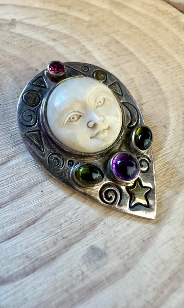 MYSTIC MOON FACE Pendant and Sterling Silver Pin