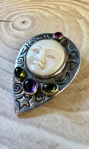 MYSTIC MOON FACE Pendant and Sterling Silver Pin
