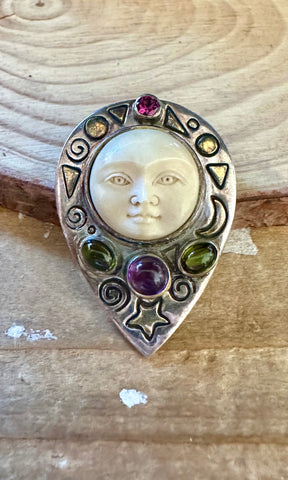 MYSTIC MOON FACE Pendant and Sterling Silver Pin