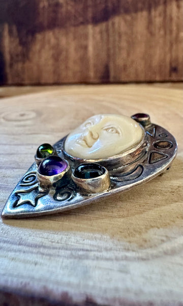 MYSTIC MOON FACE Pendant and Sterling Silver Pin