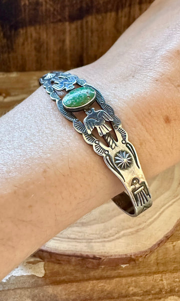 TWIN THUNDERBIRDS Turquoise and Sterling Silver Cuff