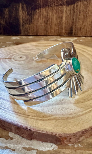 GREEN THUNDERBIRD Sterling Silver & Turquoise Large Cuff