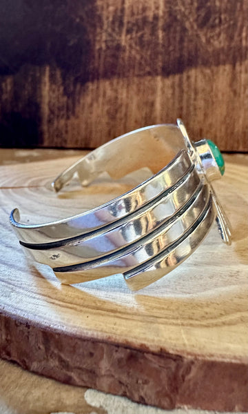 GREEN THUNDERBIRD Sterling Silver & Turquoise Large Cuff