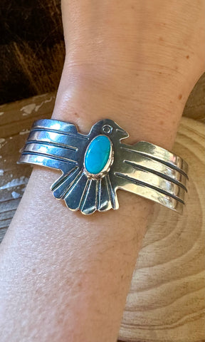 BLUE THUNDERBIRD Sterling Silver & Turquoise Large Cuff