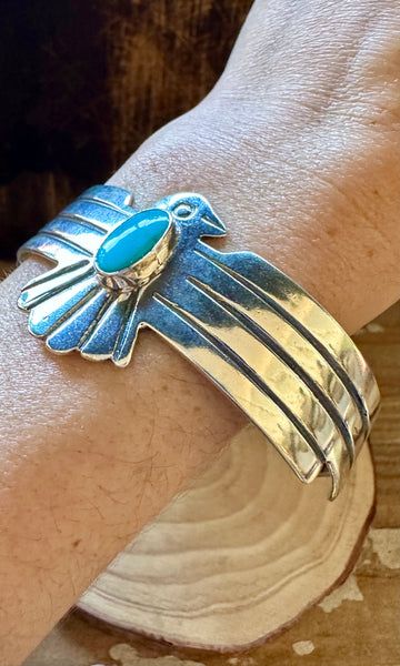 BLUE THUNDERBIRD Sterling Silver & Turquoise Large Cuff