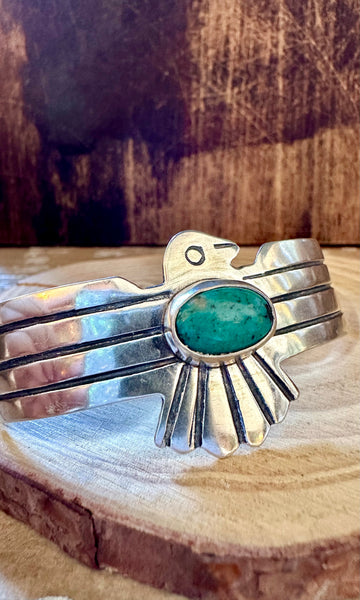 SOARIN' THUNDERBIRD Sterling Silver & Turquoise Large Cuff