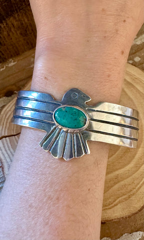 SOARIN' THUNDERBIRD Sterling Silver & Turquoise Large Cuff